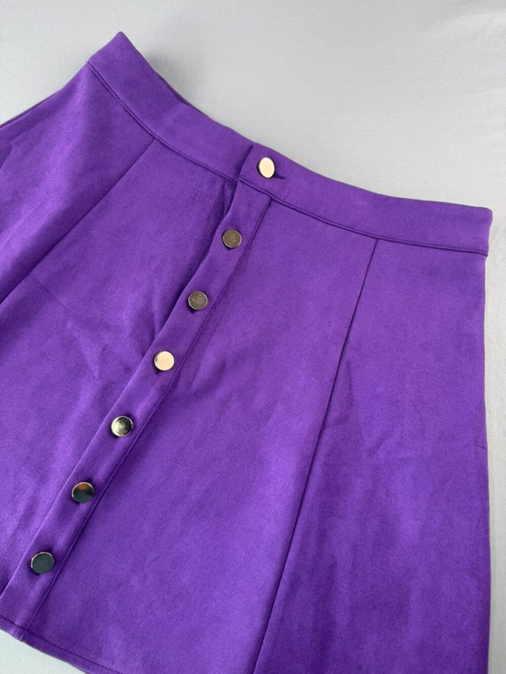 Fuinloth NWT Women's XL Full Button Up Fit & Flare Mini Skirt Purple Velvet Fun